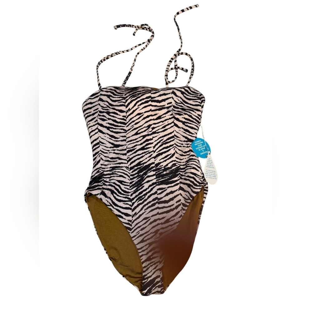 WET Tie Shoulder One Piece Swimsuit in Zebra - SMALL